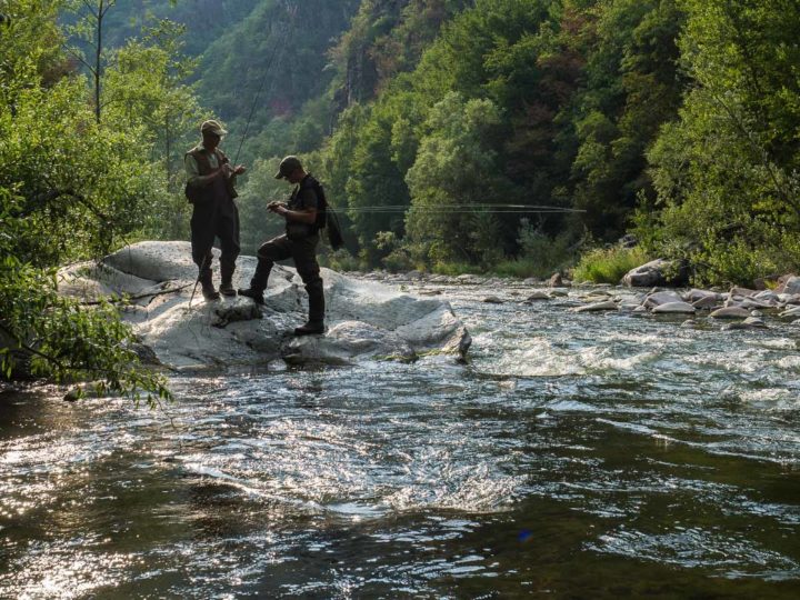 pesca a mosca nel torrente Avisio in valle di Cembra, Trentino